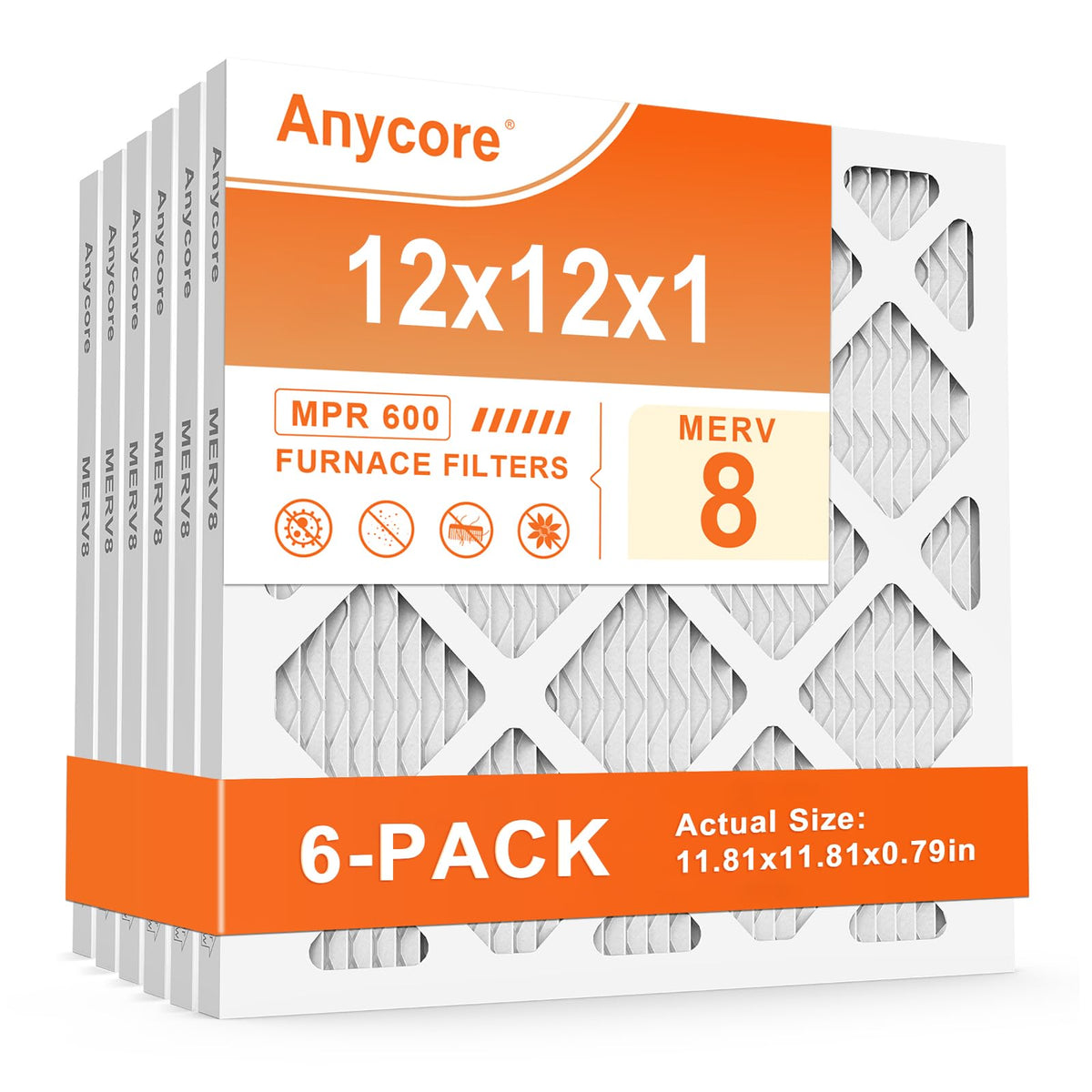 12x12x1 Air Filter 6 Pack MERV 8 AC Furnace Filter