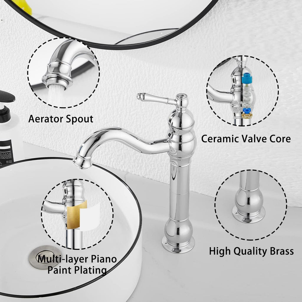 360° Swivel Chrome Single Handle One Hole Bathroom Sink Faucet Matching with Pop Up Drain | 360° Swivel, Matching