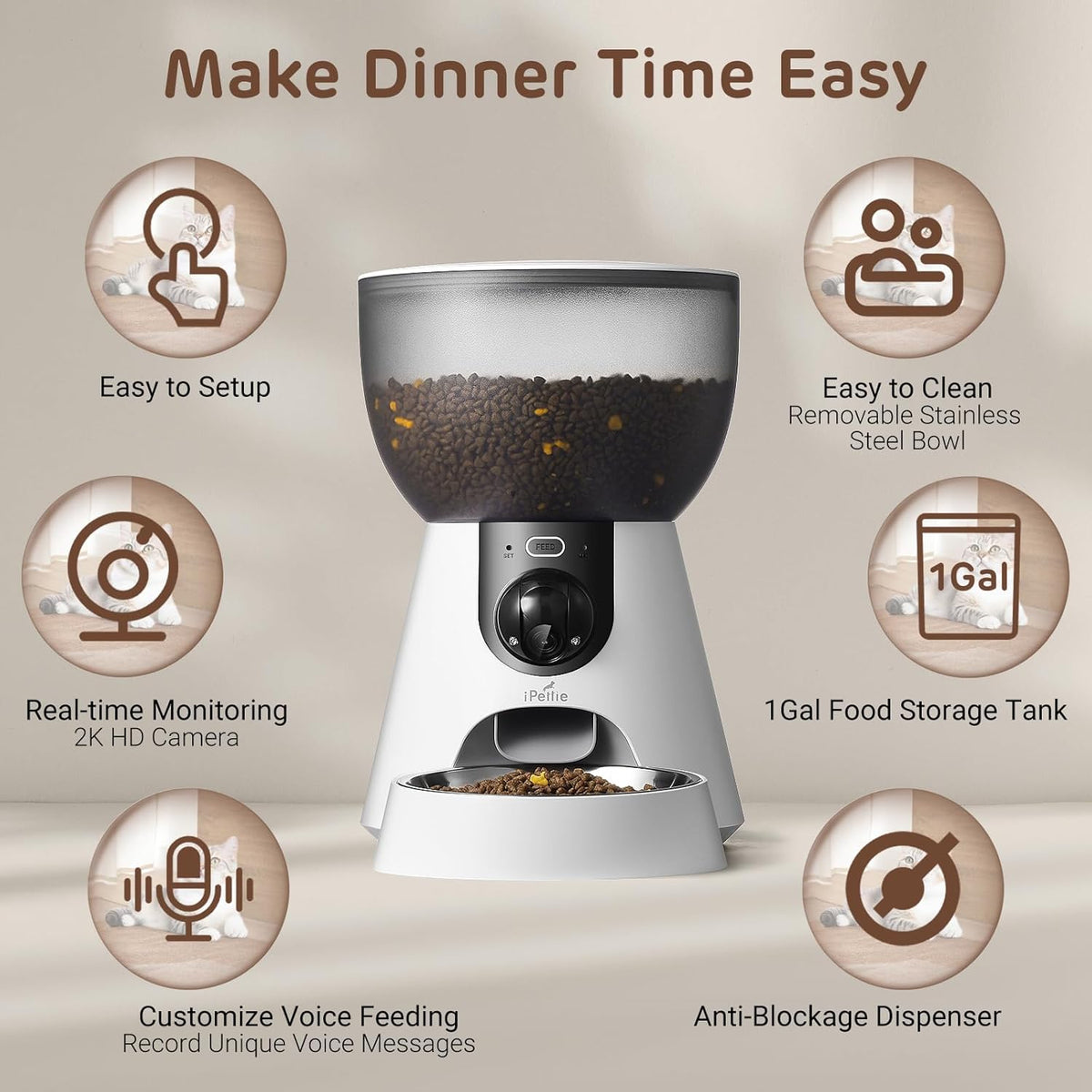 F4-C Smart Automatic Pet Feeder with 160° Wide-Angle Camera, 5G WiFi Connectivity, 2K HD, Motion & Sound Detection