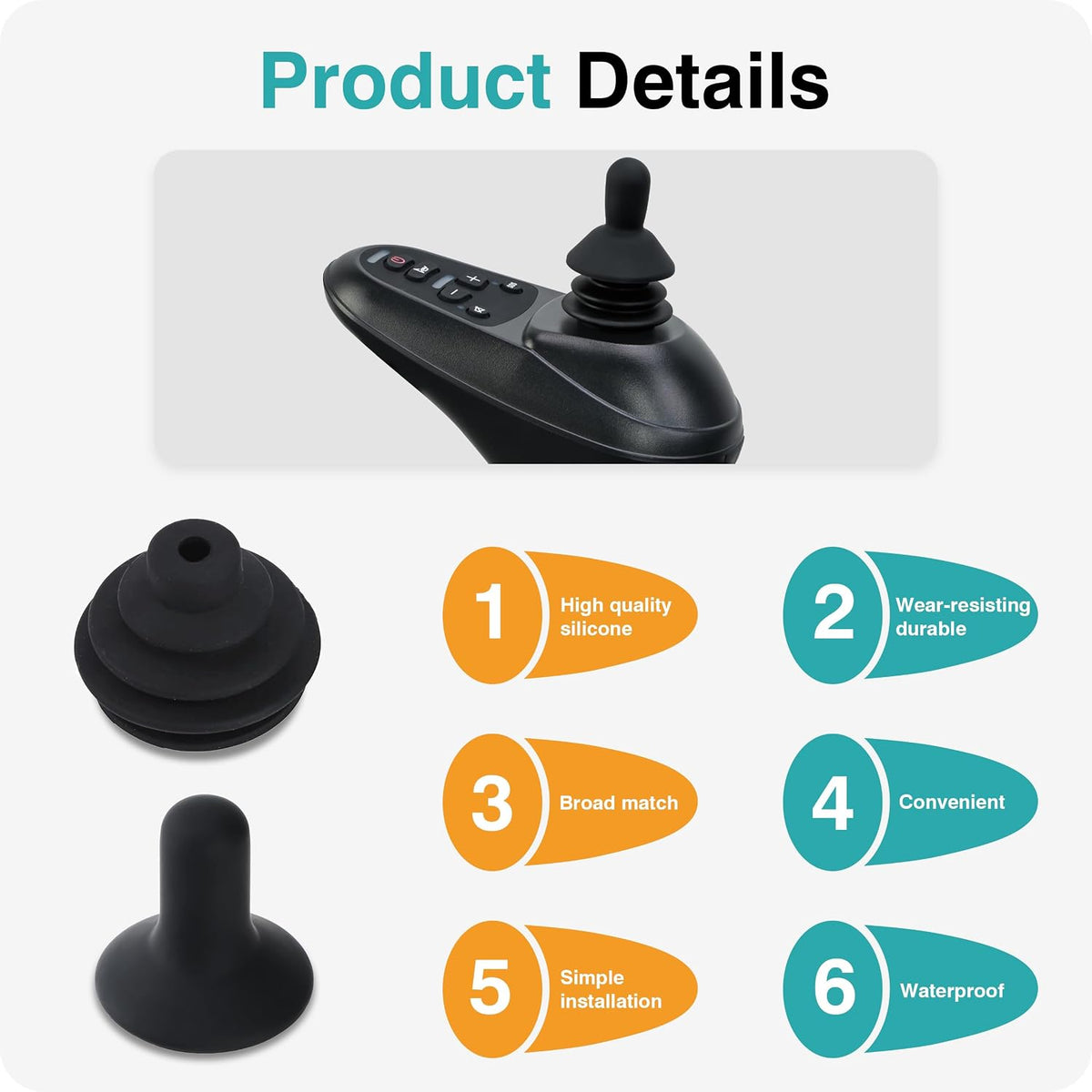 4 Pack Electric Wheelchair Joystick Cover Replacement – Universal Power Chair Controller Knob with Rubber Gaiter Boot for Mobility Scooter & Electric Wheelchair Accessories, Black