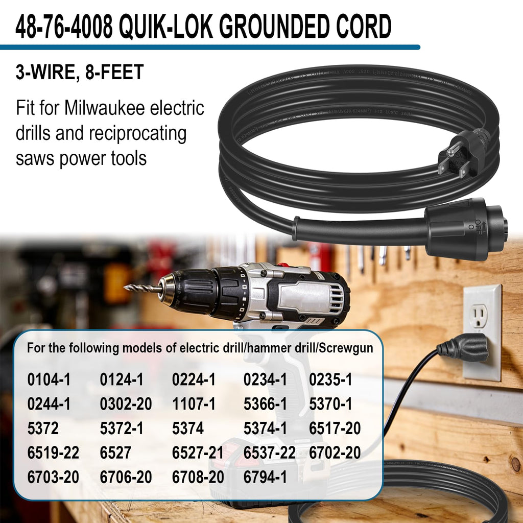 48-76-4008 Quick-Lock Cord 8 Feet for Power Tool Drills Reciprocating Saws