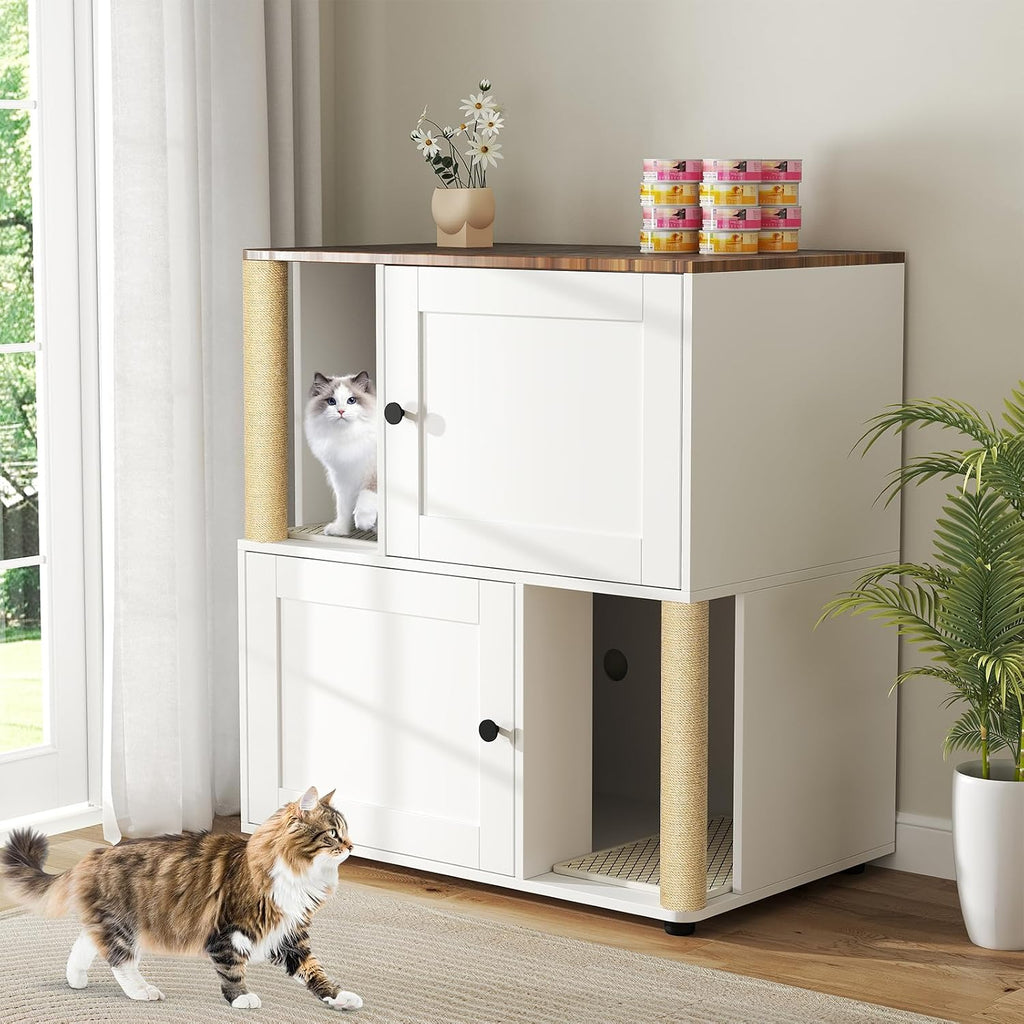 Double Litter Box Enclosure Furniture, Cat Litter Cabinet Hidden