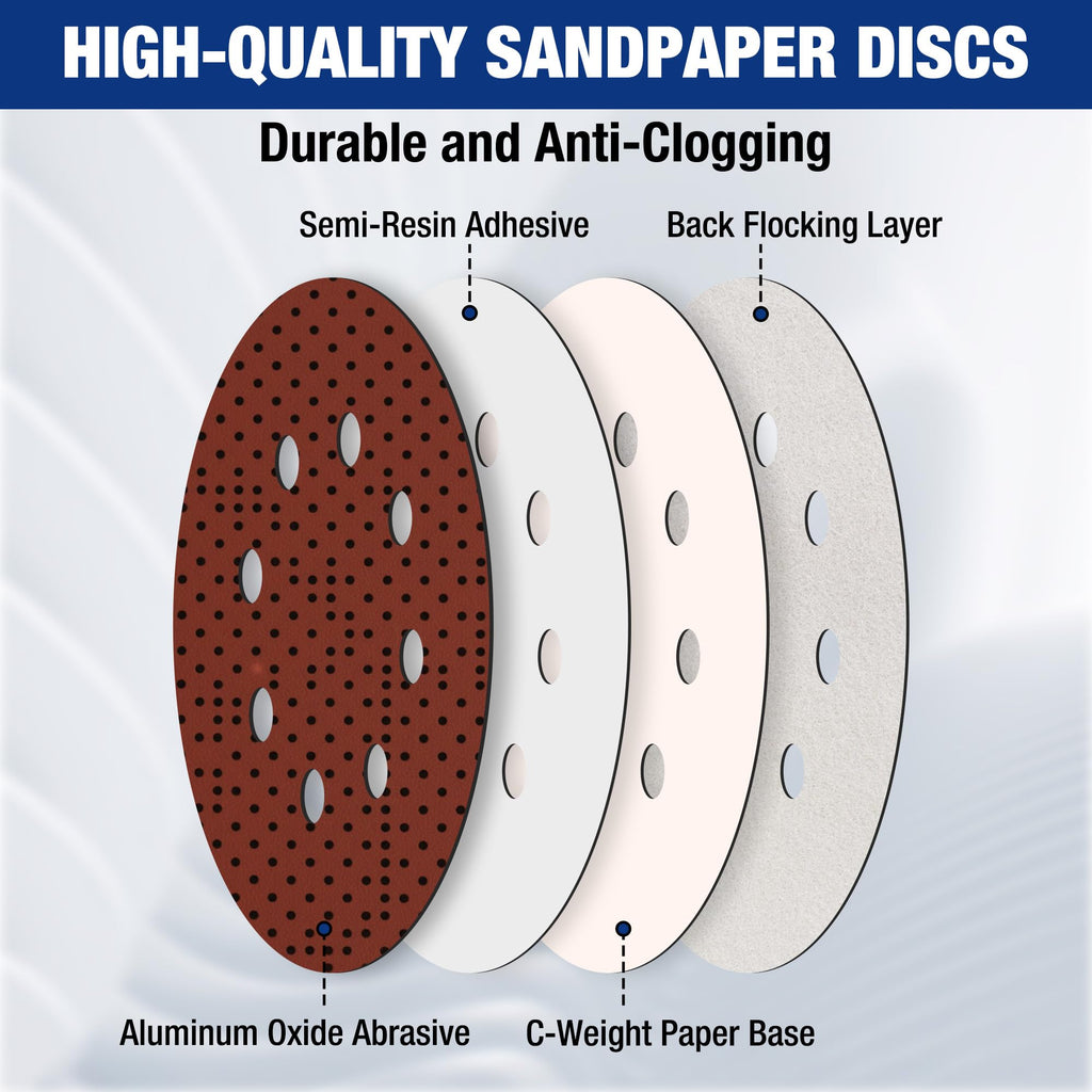 WORKPRO Sanding Discs, 5-Inch 150 Grit 8-Hole Hook and Loop, 50 Pack