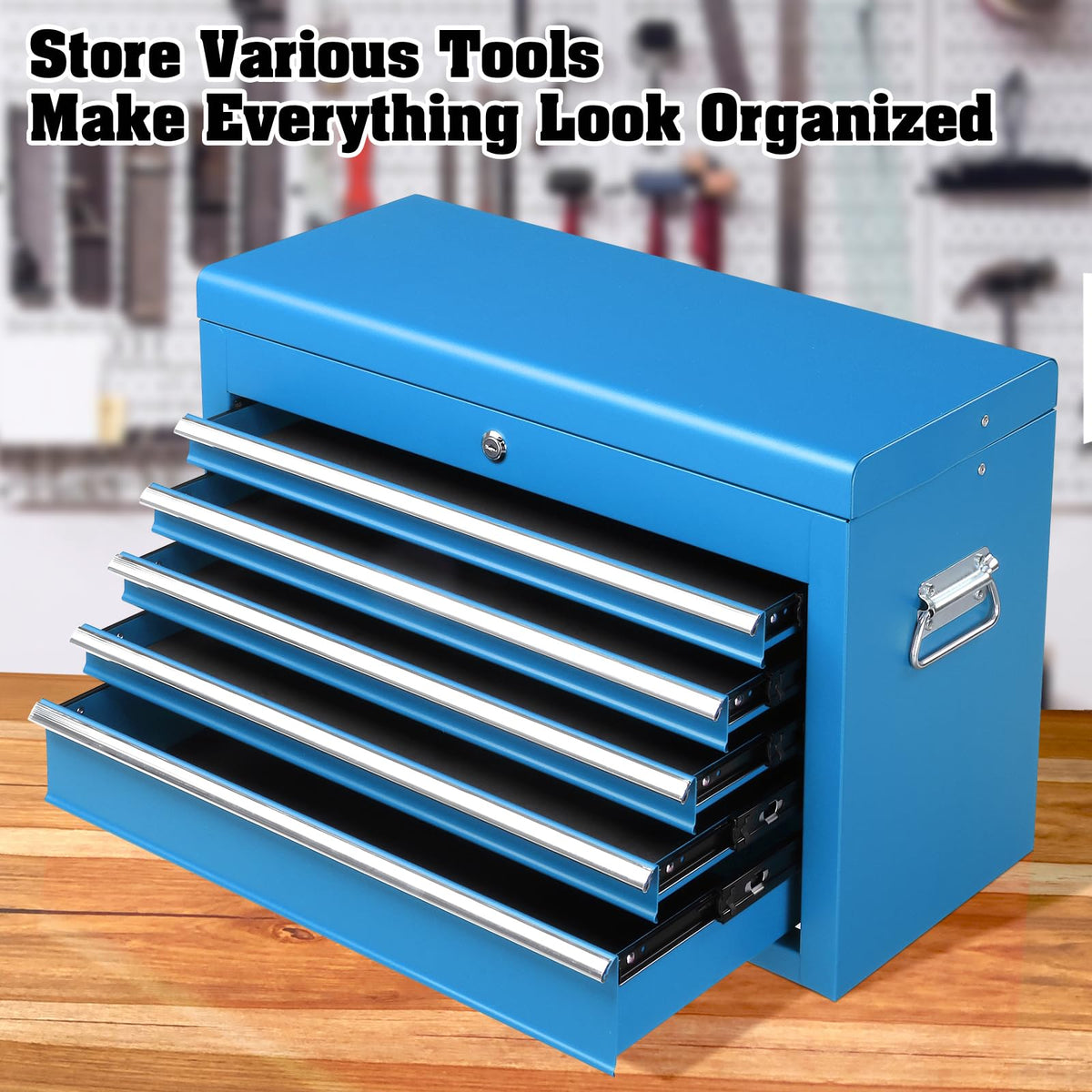24" Portable Tool Box, 5 Drawer Tool Chest, Blue