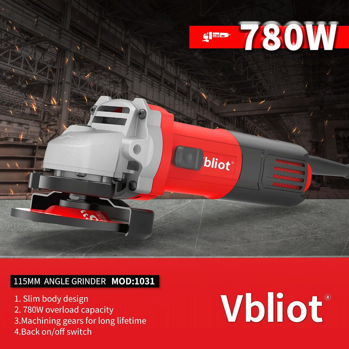 Angle Grinder Tool,6.5-Amp 4-1/2 Inch Electric Grinder with Ergonomic Sideslip Switch for Metal Cutting Grinding