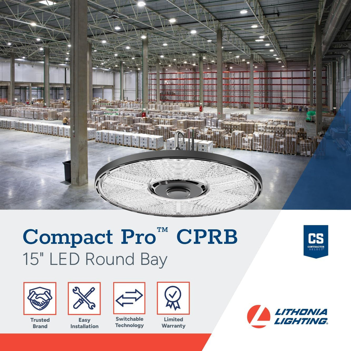 Lithonia Lighting Black Round LED High Bay Light Adj Lumens, 4000K/5000K