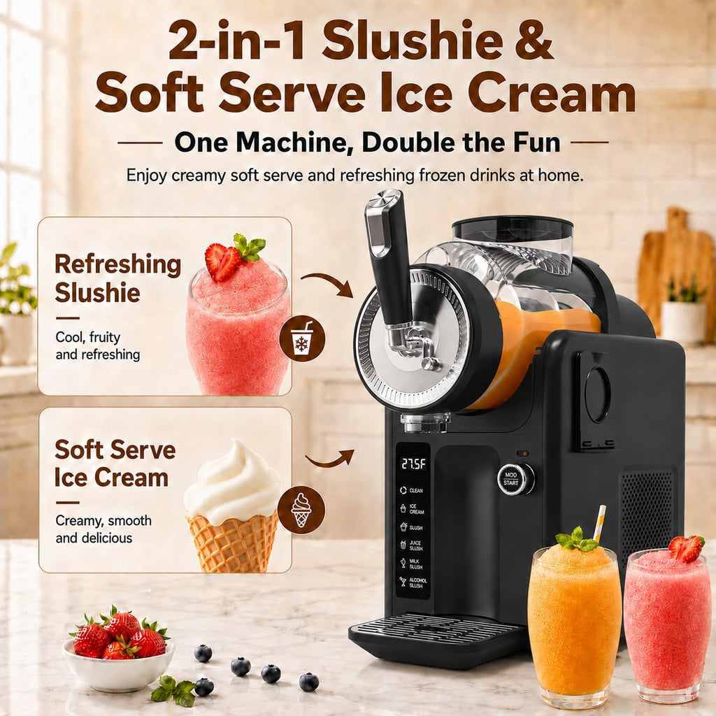 Slushie Machine for Home, No Ice Needed, Soft Serve Ice Cream Maker