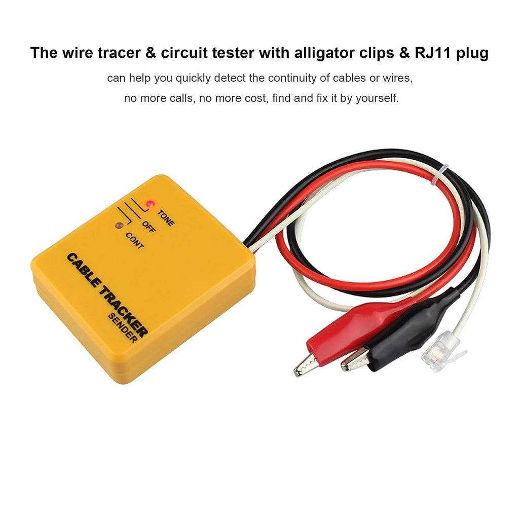 Electrical Wire Tracer Circuit Tester w/Tone Generator & Probe Kit w/Clips | w/RJ11 Plug, Cable Signal Locator