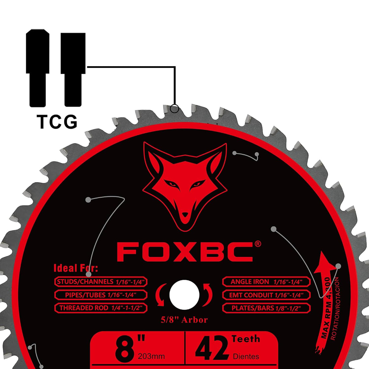 FOXBC 8 Inch Metal Steel Cutting Circular Saw Blade 42 Teeth, Cermet Carbide Up to 5X Longer Life