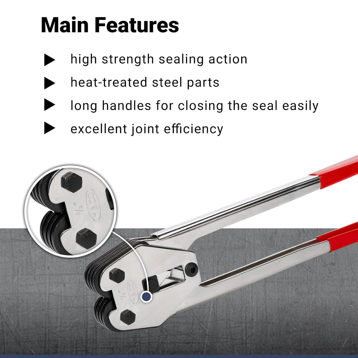 C-3005 Heavy-Duty Sealer & Crimper for 5/8” Polypropylene (PP) Strapping - Heat-Treated Durable Tool with Ergonomic