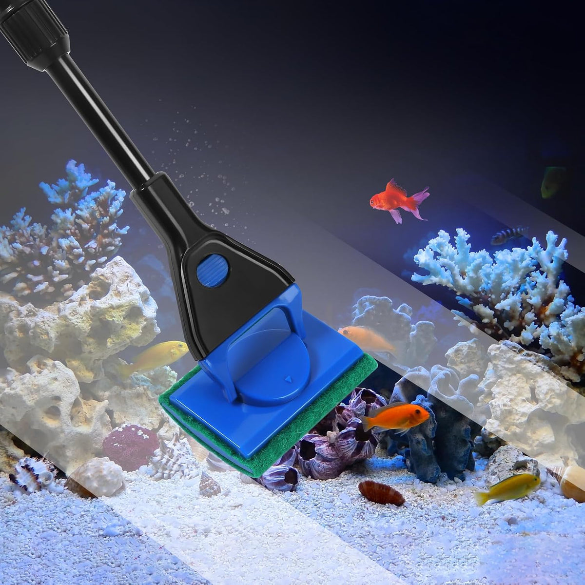 Aquarium Cleaning Tools, Fish Tank Cleaner Kit with Adjustable Long Handle, 5 in 1 Set Including Fish Net, Algae Scraper