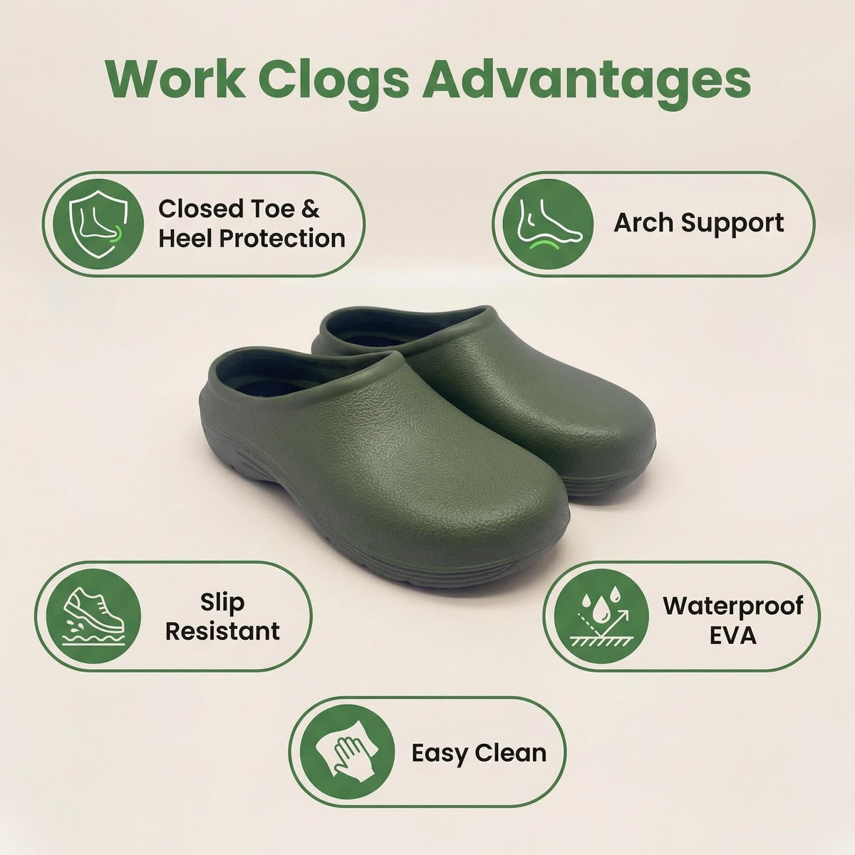 Closed Toe Work Clogs for Women & Men, Waterproof EVA Nurse and Chef Shoes