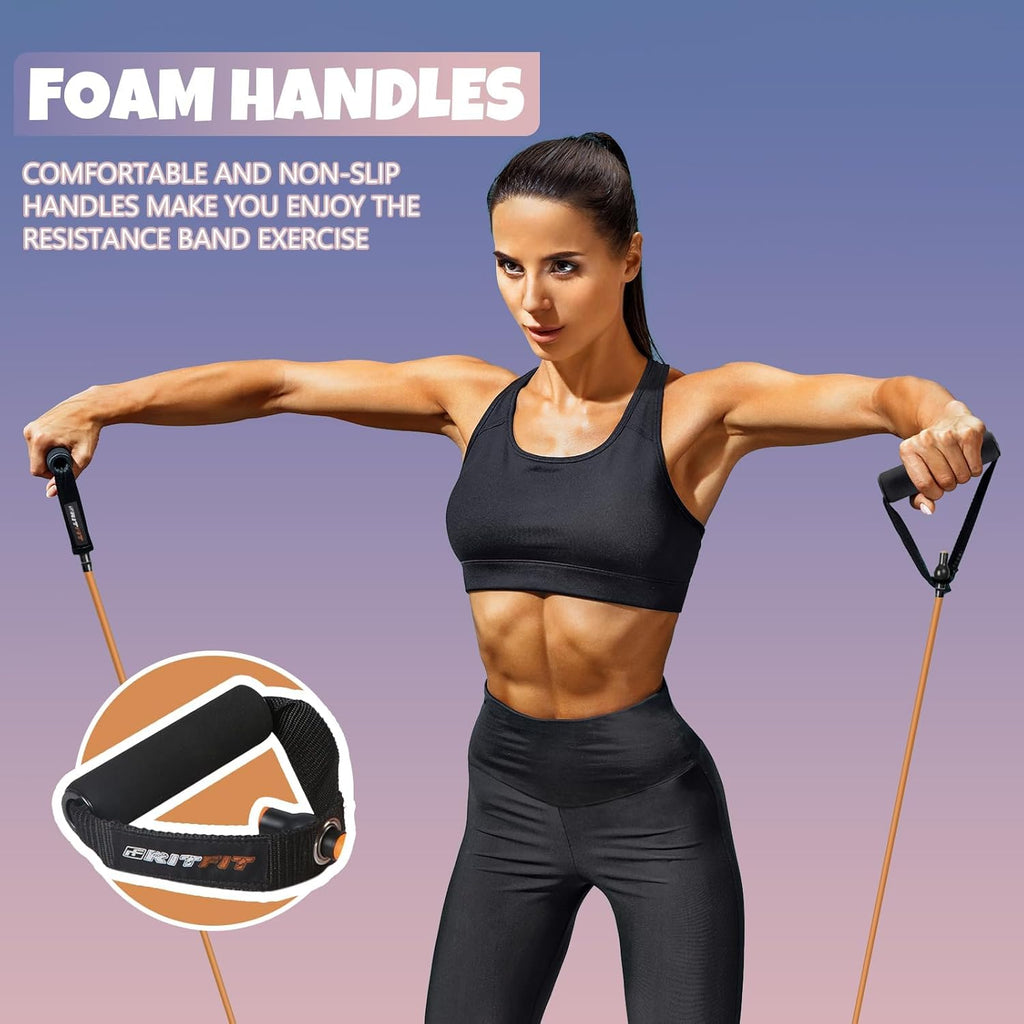 Single Resistance Exercise Band with Comfortable Handles - Ideal for Physical Therapy, Strength Training, Muscle