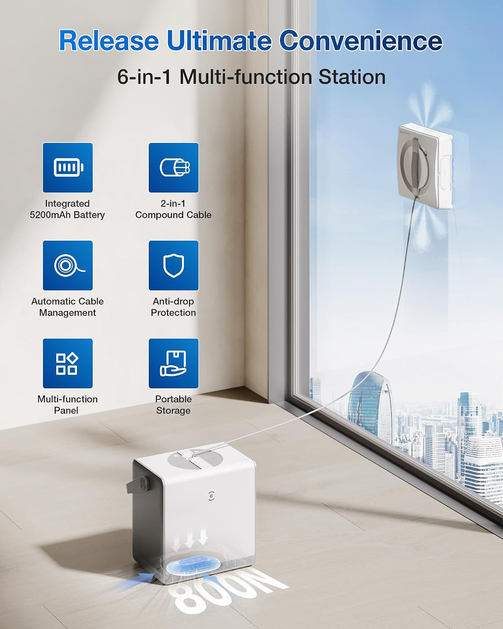 WINBOT W2 PRO Omni Portable Window Cleaning Robot with Multi-Functional Station, Charging While Working, Intelligent