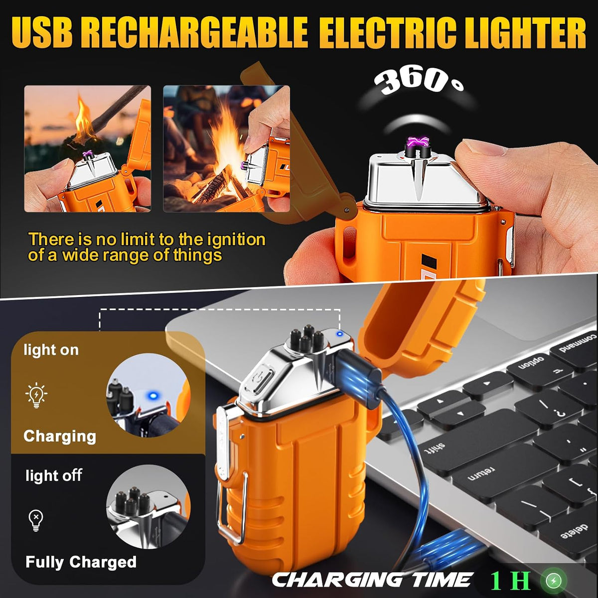Electric Plasma Lighter, Torch Lighter, 2 Pack Outdoor Waterproof Matches | A Rechargeable Dual Arc lighter + A
