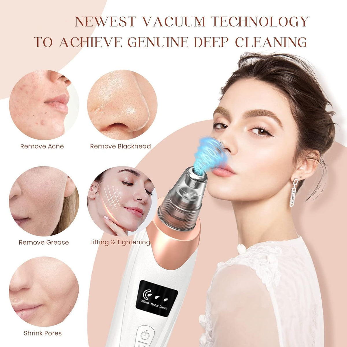Pore Vacuum Blackhead Remover,Facial Pore Cleaner, 5 Suction Power,5 Probes,USB Rechargeable Blackhead Vacuum Kit