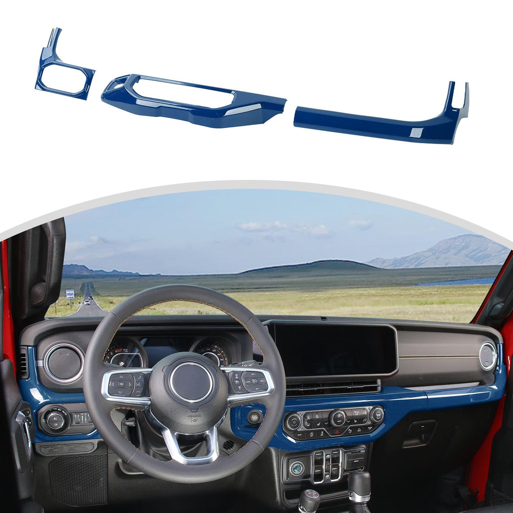 CheroCar for JL Center Console Headlight Air Conditioning Control Panel & Co-Pilot Handle Panel Interior Accessories fit for Jeep Wrangler JL JLU 2024+,Blue