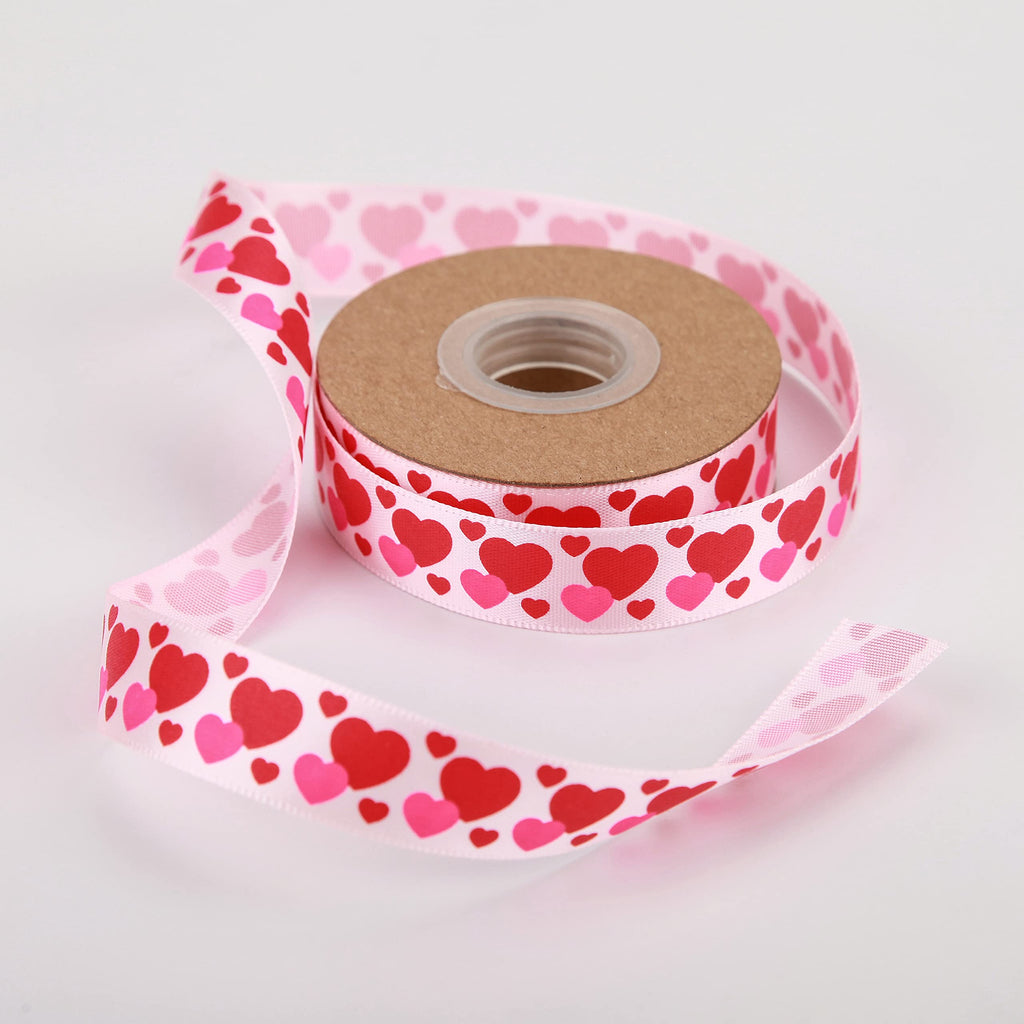 10 Yards 5/8 Inch Valentine's Day Ribbons Pink and Red Heart Satin Ribbon for Wrapping Party DIY Craft Decoration