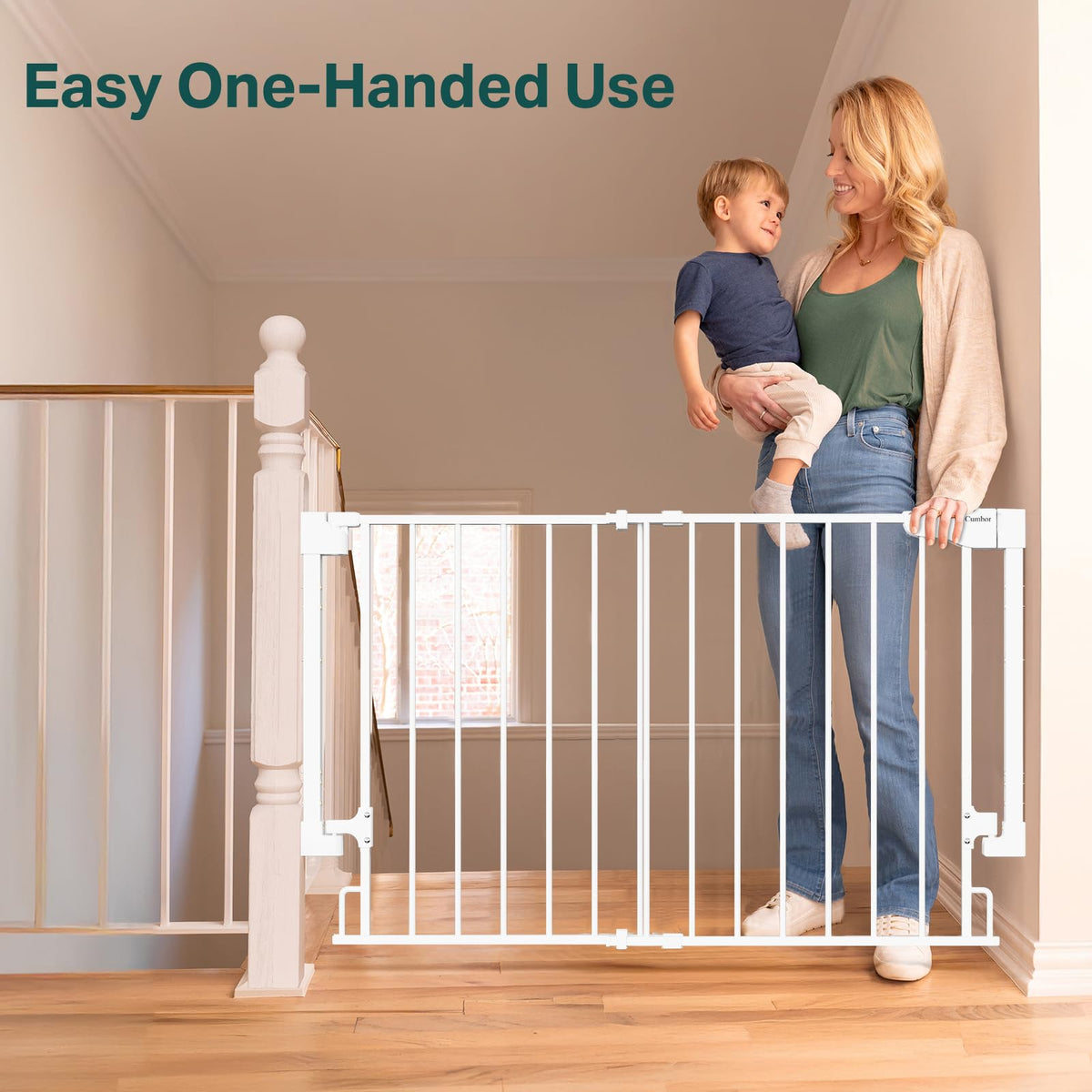 29.2-43" Adjustable Hardware/Pressure-Mounted Pet & Child Safety Gate with Auto-Close Walk-Through Door for Stairs, Hallways & Wide Doorways — White