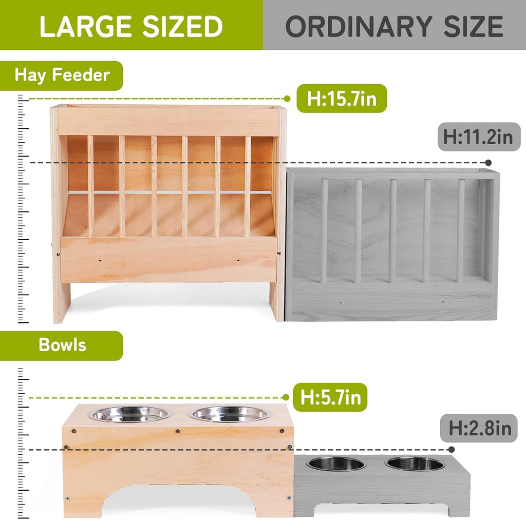 3 in 1 Extra Large Rabbit Hay Feeder with Litter Box, Wooden Bunny Toilet
