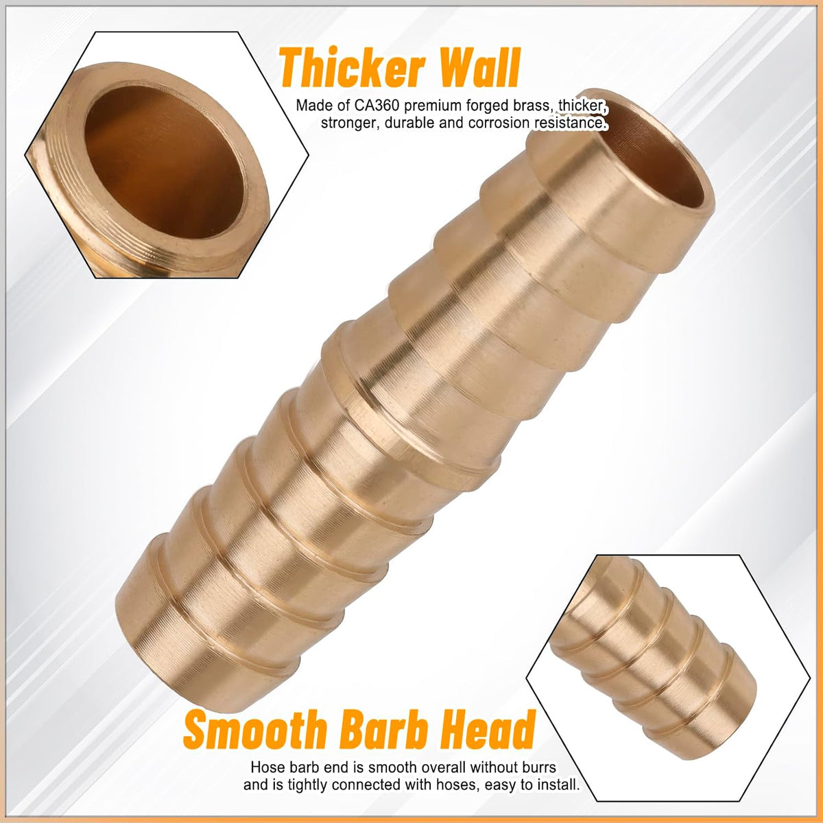 32PCS Brass Hose Barb Fittings Barb Splicer Mender Hose Fittings Kit 3/16" 1/4" 5/16" 3/8" 1/2" Barbed Air Hose