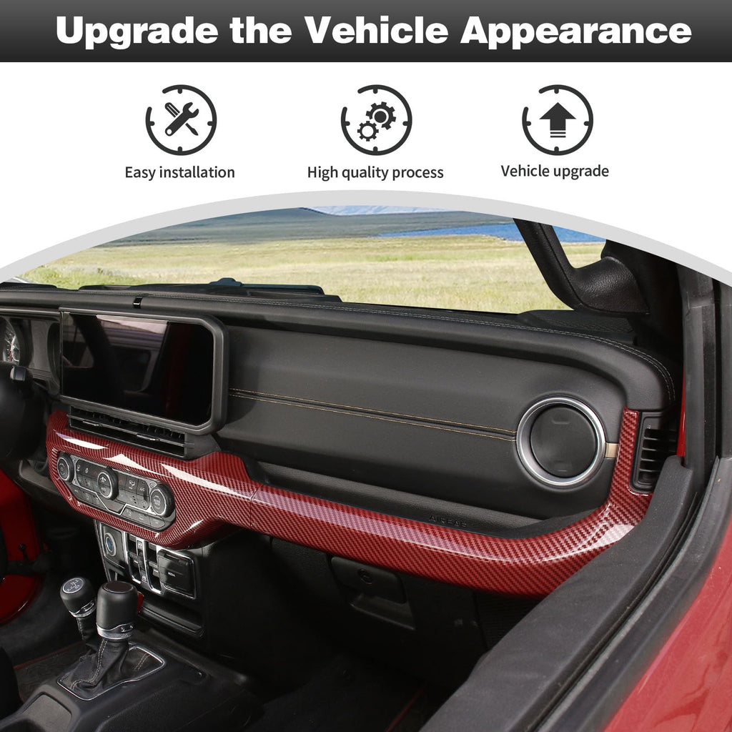 CheroCar for JL Center Console Headlight Air Conditioning Control Panel & Co-Pilot Handle Panel Interior Accessories fit for Jeep Wrangler JL JLU 2024+,Red Carbon Fiber