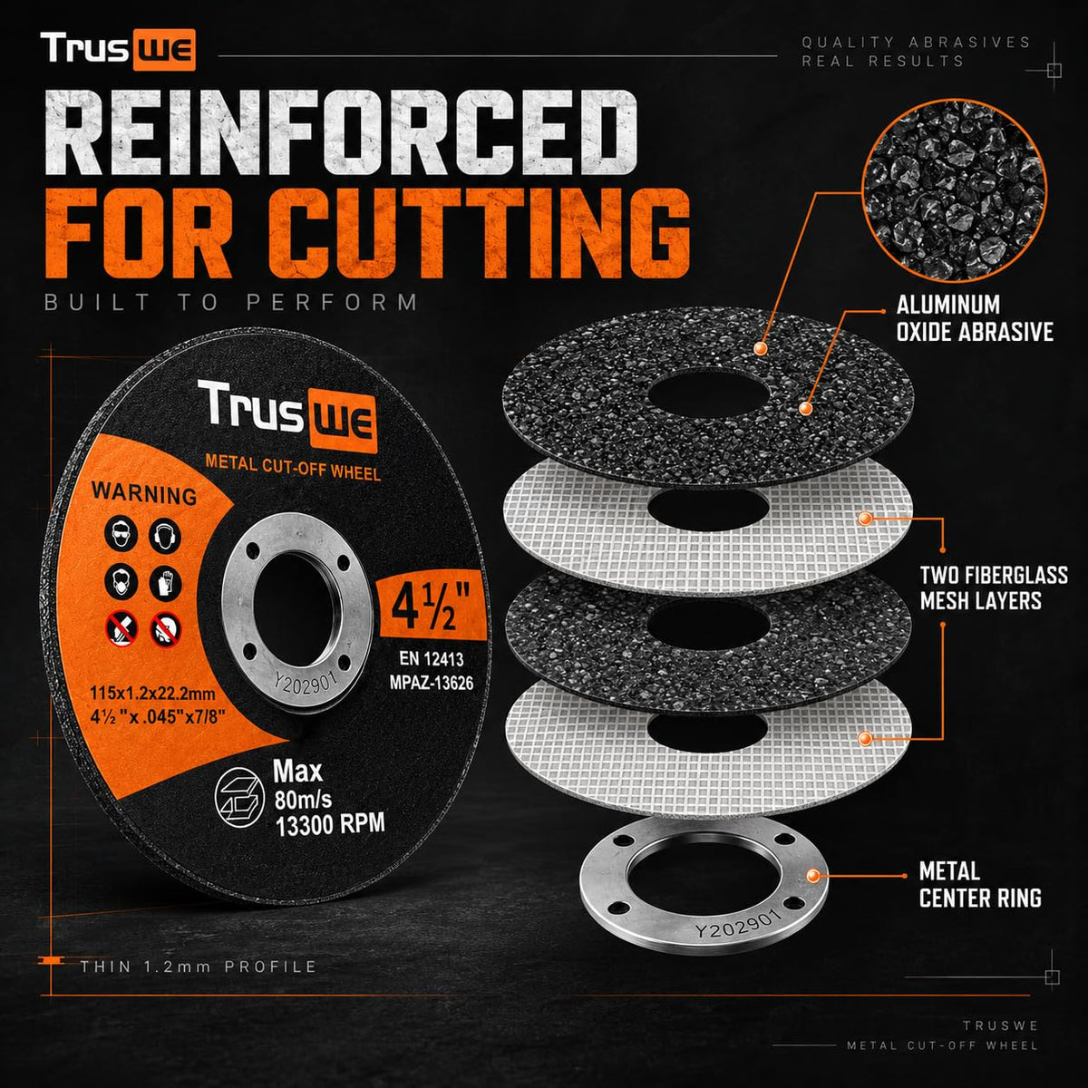 Truswe 208 Pack Cut Off Wheels - 4 1/2 Inch Metal and Stainless Steel Cutting Wheel for Angle Grinder Ultra Thin Cut-Off Wheel Cutting Disc