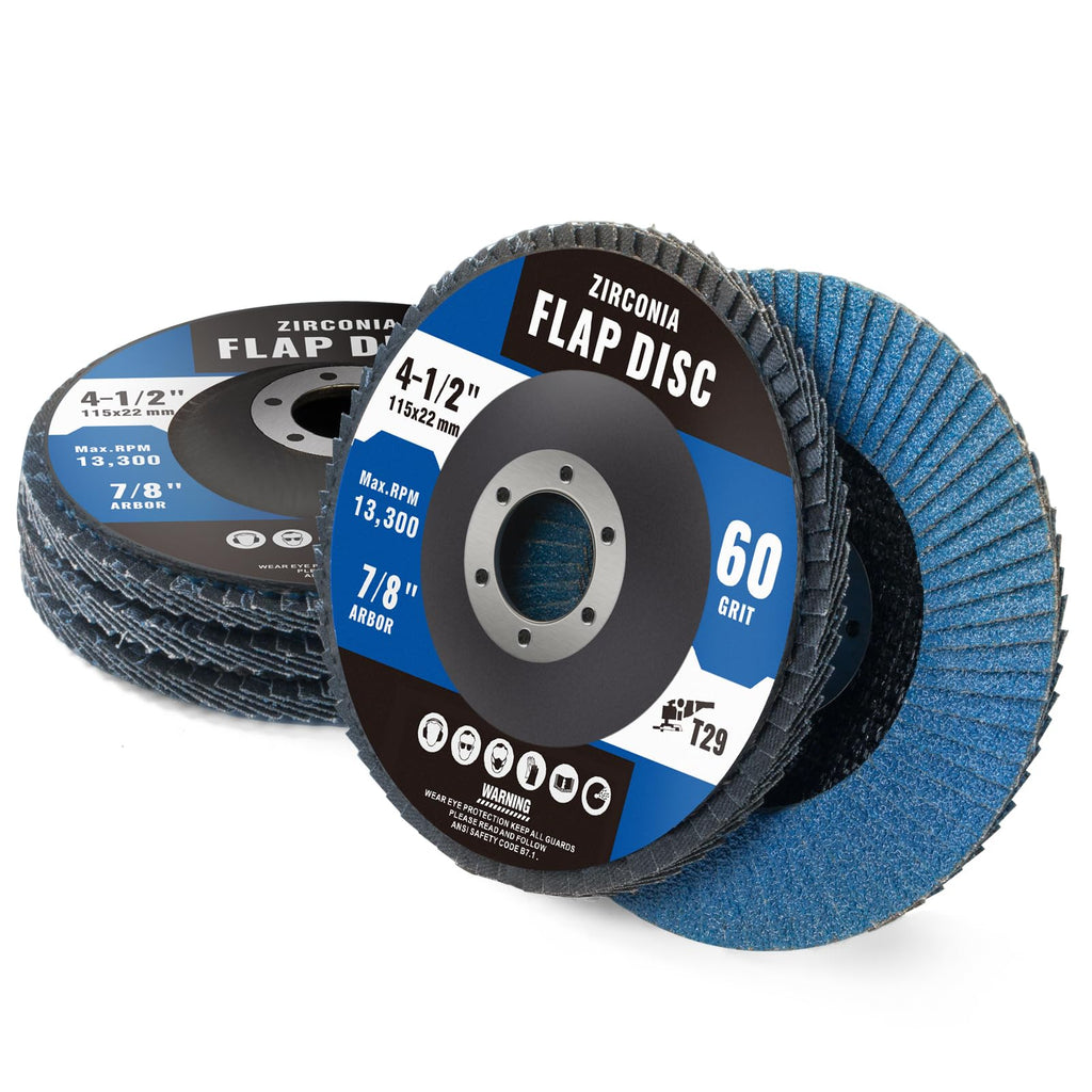 5 Pack Zirconia Flap Discs 4 1/2” 60 Grit Flap Discs for Angle Grinder T29 Grinding Wheels for Metal,Wood,Stainless Steel Grinding and Stock Removal