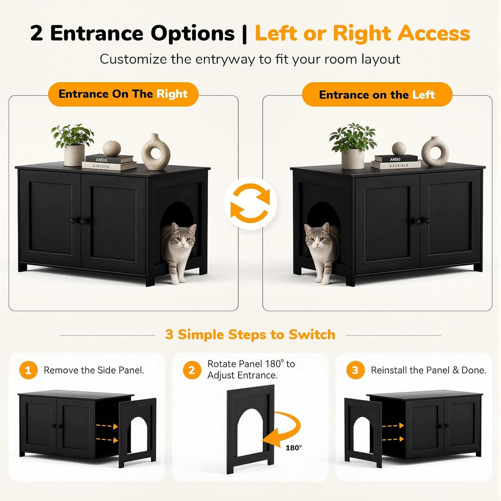 Cat Litter Box Enclosure Furniture Dog Proof, Hidden Kitty Washroom Cabinet Low Entry, Wooden Cat Boxes Enclosure