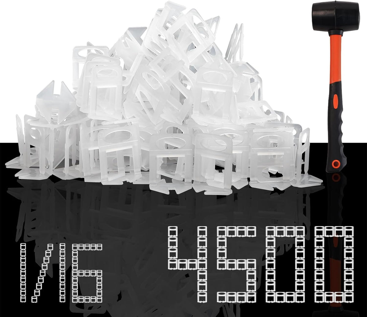 4500pcs Tile Leveling Clips 1/16 Inch Tiles Spacers with Hammer | Tile Leveling System Clips Tiles Leveler Spacers