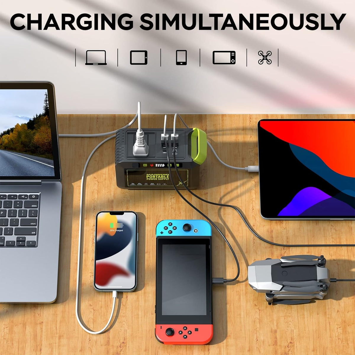 Portable Power Station 88Wh Camping Lithium Battery Solar Generator Fast Charging with AC Outlet 120W Peak Power