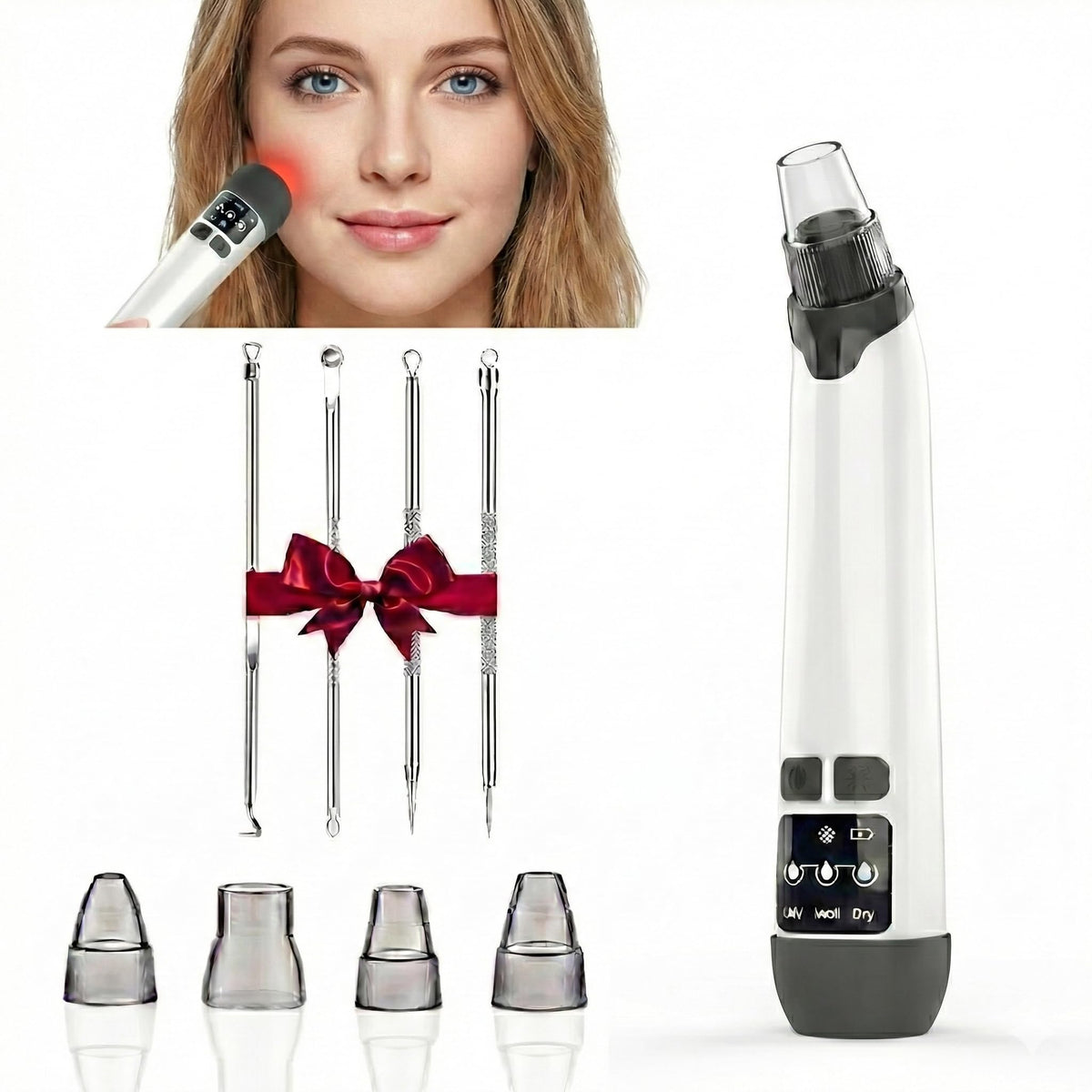 Blackhead Remover Pore Vacuum with 4 Probes, 3 Suction Levels, White