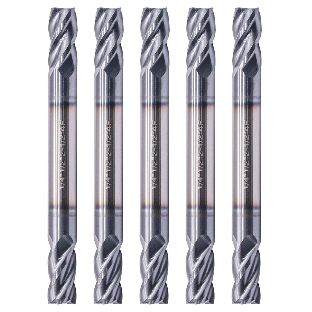 5Pcs 1/4" 4 Flute Solid Carbide Square End Mill - Double End - AlTiN Coated