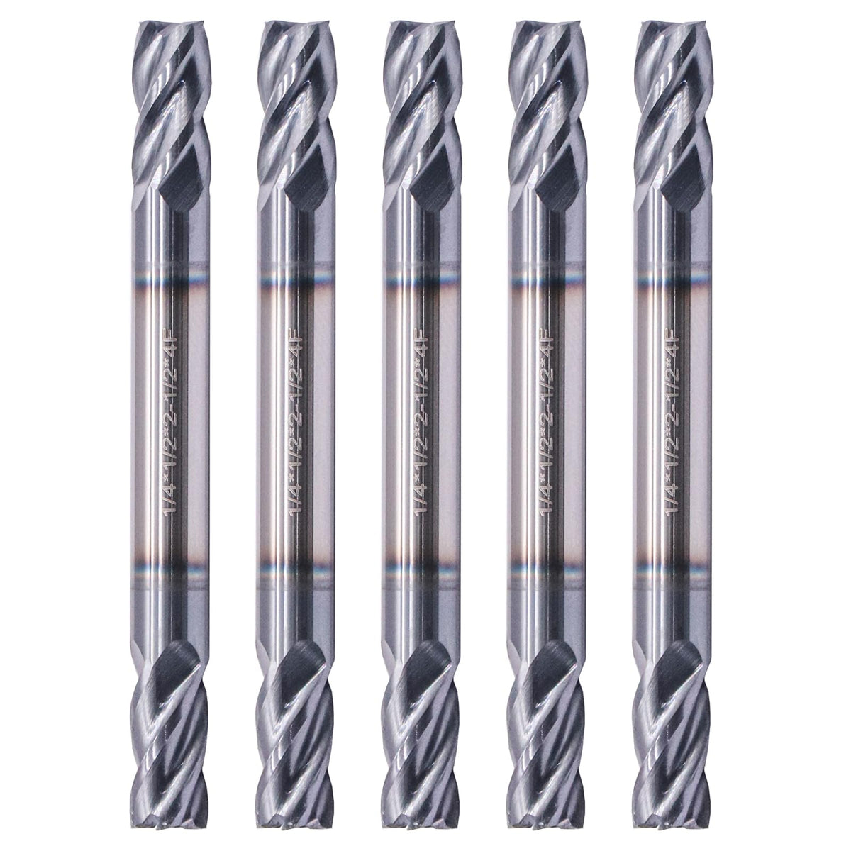 5Pcs 1/4" 4 Flute Solid Carbide Square End Mill - Double End - AlTiN Coated