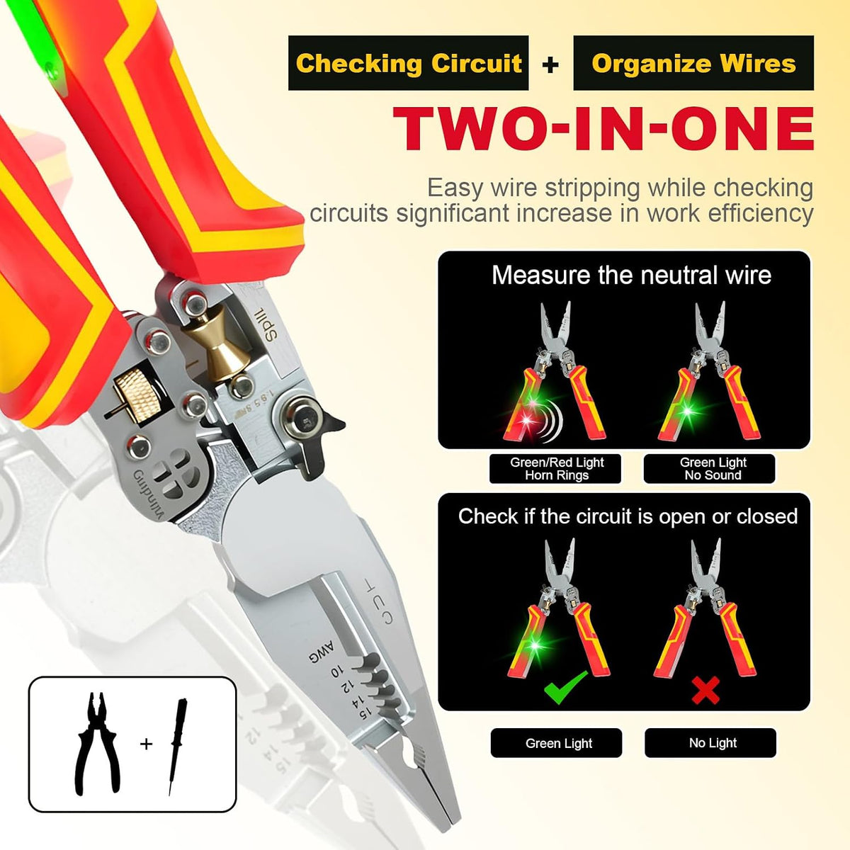 Multi Wire Stripper Tool - Wire Stripper, Voltage Tester Pliers, Hot Wire Judgment AC DC, Wire Twister, Wire Cutter