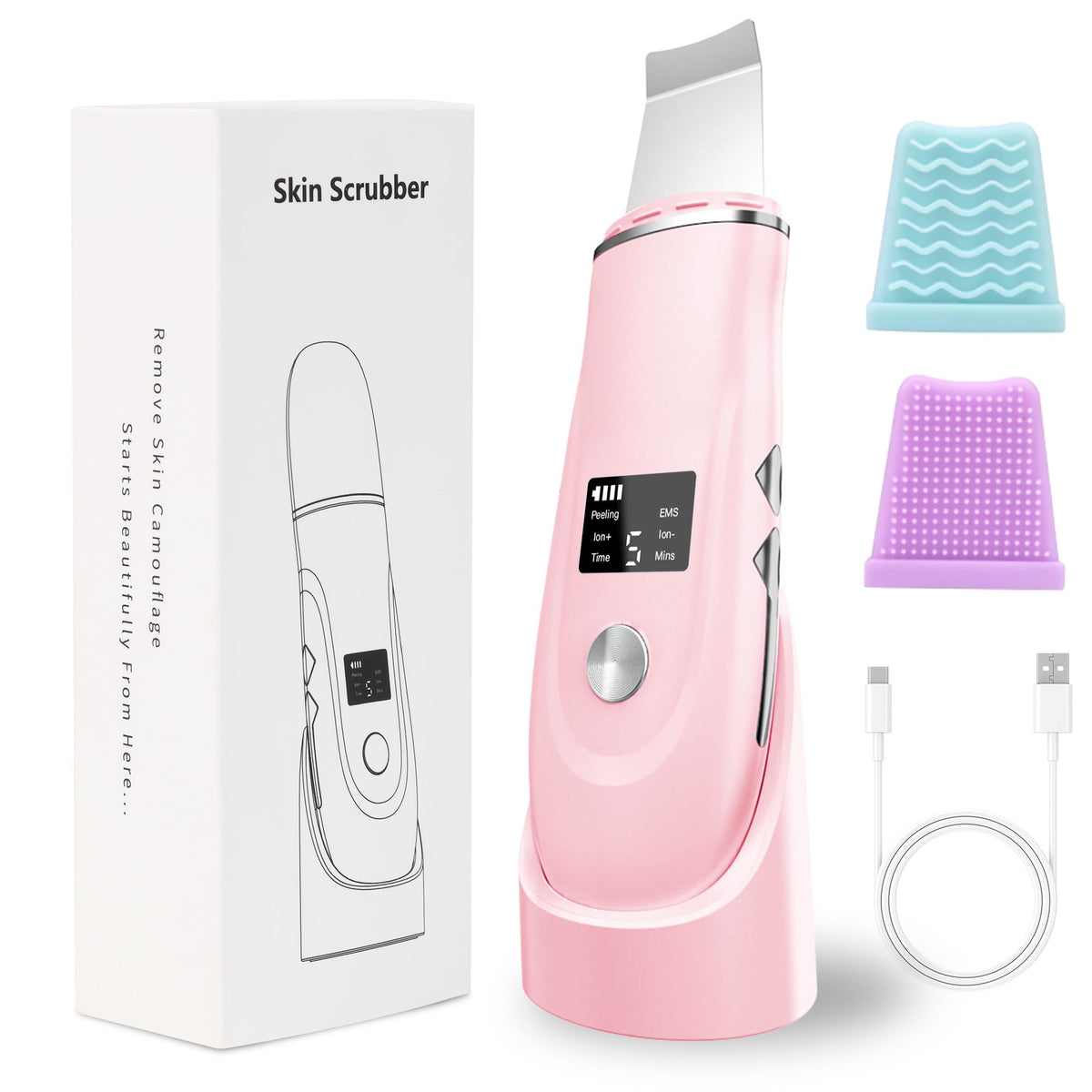 Face Scrubber Skin Spatula - Blackhead Remover Deep Cleansing Tool for Pore Extraction, 4-in-1 Fast Charging Dock