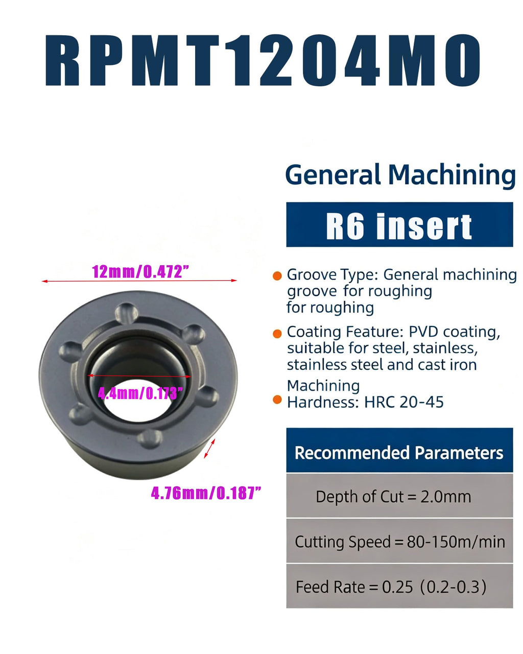 Zouzmin SRDPN1616H12 Turning Holder RPMT1204MO Inserts Set (SRDPN1616H12+10pcs R6 Gray)