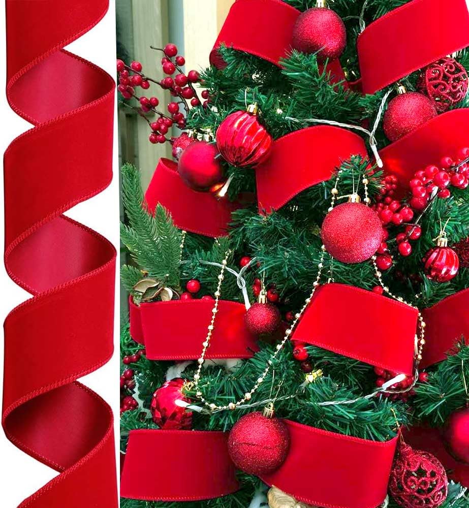 Red Velvet Ribbon 30 Yd Christmas Ribbon Red Wire Cinta de Terciopelo Rojo