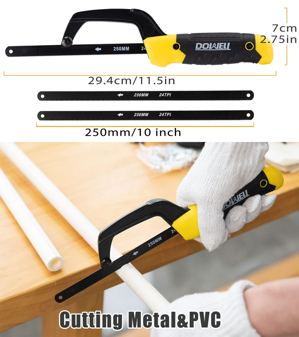DOWELL Hacksaw Set, 3 Pcs Hack Saws for Metal, 12",10",6" & 8 Extra Blades