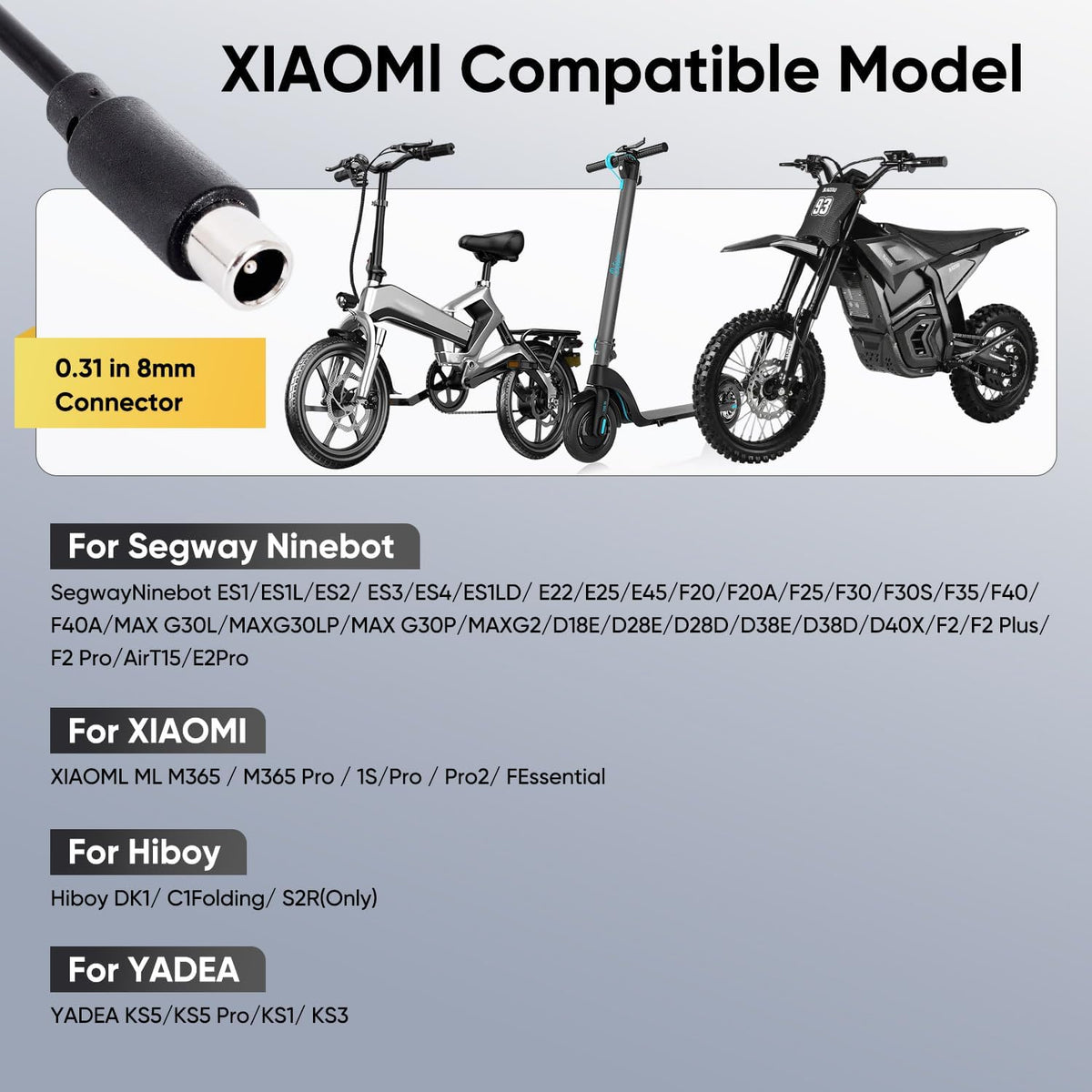 42V 2A Replacement Electric Scooter Charger for 36V Scooter & Hoverboard