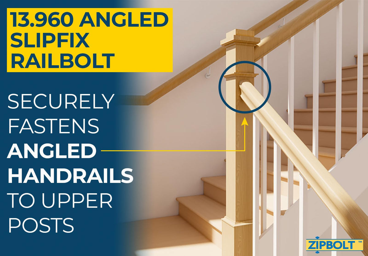 13.950 Angled Slipfix Railbolt Bulk Pack — Angled Handrail to Newel Post Connector for Upper Connection, Easy