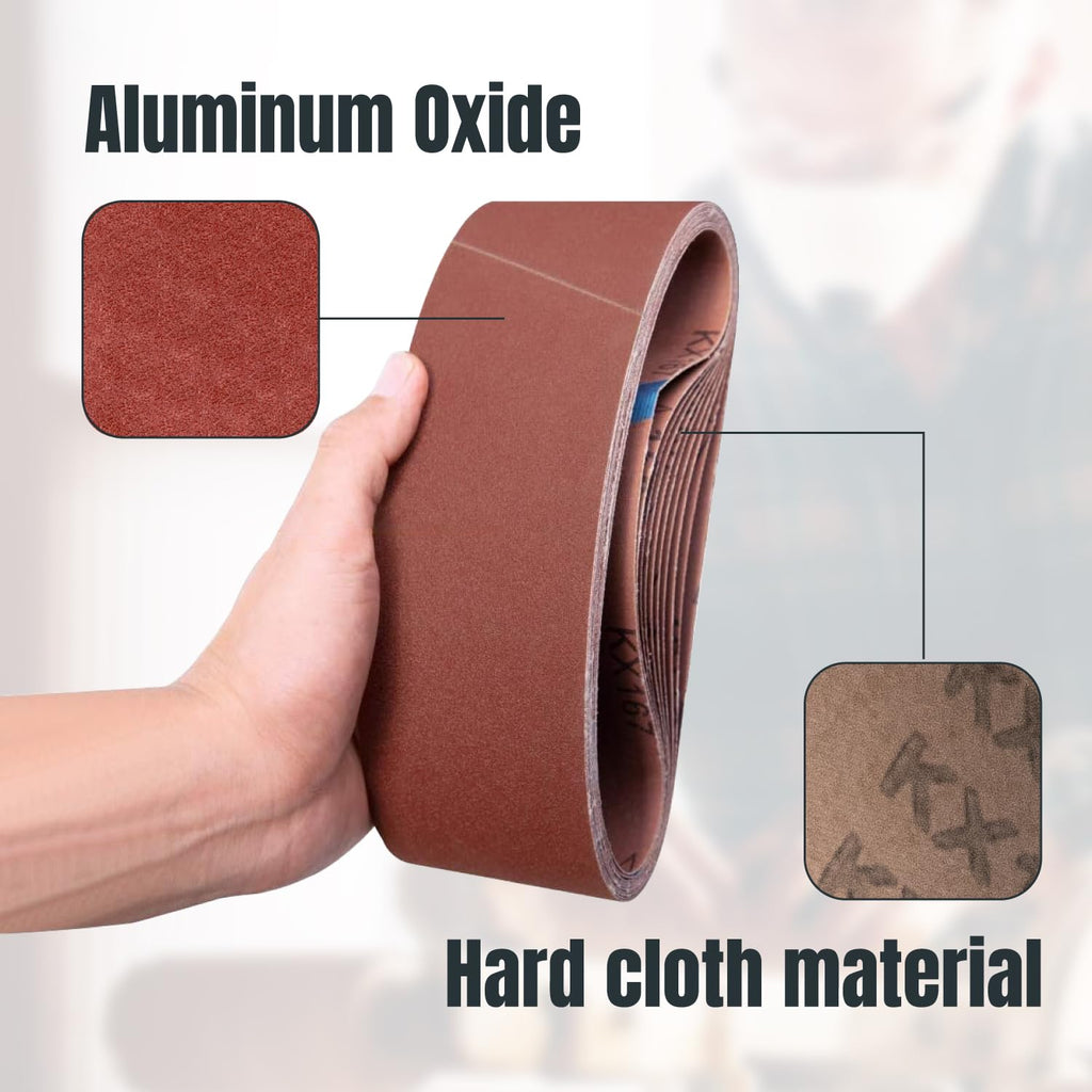 POWERTEC 3 x 18 Inch Sanding Belts, 10 Each of 40/60/80/120 Grits, 40PK, Aluminum Oxide Belt Sander Sanding Belt Assortment for Portable Belt Sander, Wood & Paint Sanding, Metal Polishing (110802-P2)