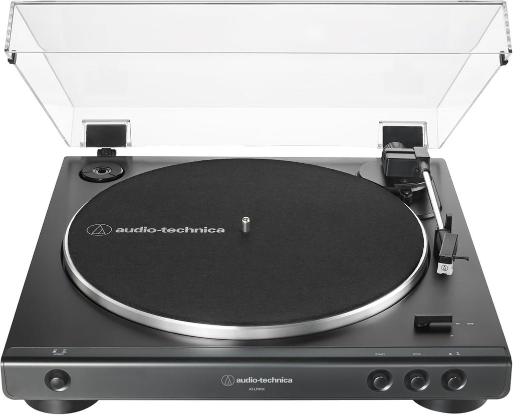 AT-LP60X-BK Fully Automatic Belt-Drive Stereo Turntable, Black, Hi-Fi, 2 Speed, Dust Cover, Anti-Resonance, Die-Cast