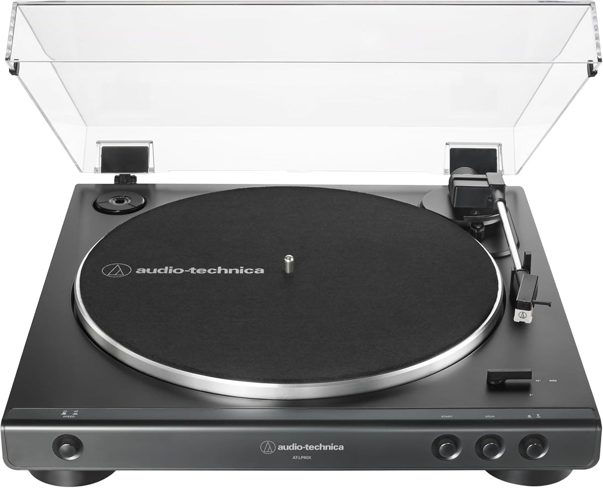 AT-LP60X-BK Fully Automatic Belt-Drive Stereo Turntable, Black, Hi-Fi, 2 Speed, Dust Cover, Anti-Resonance, Die-Cast