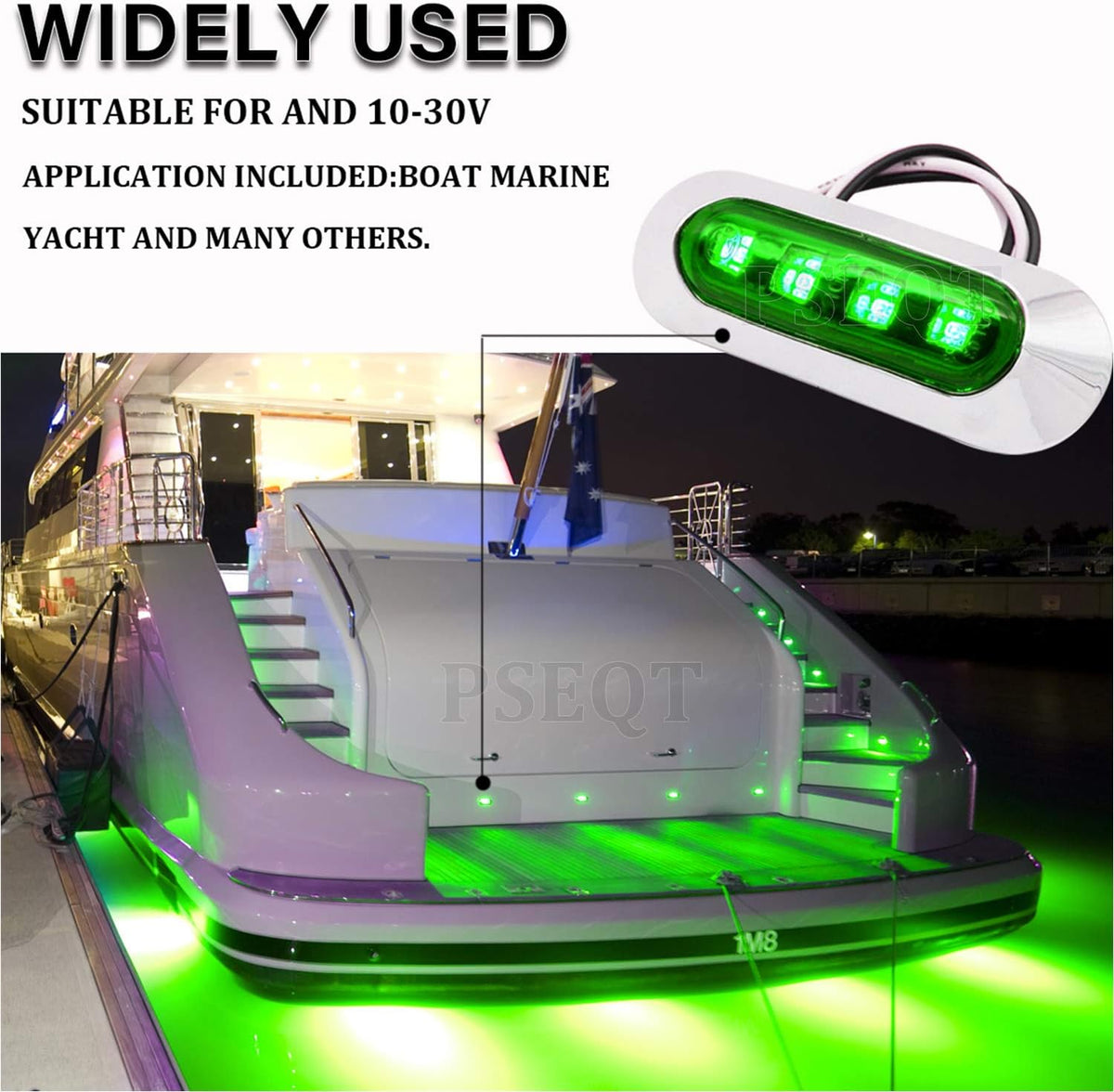 PSEQT 3.8'' Waterproof Boat Marine LED Lights Courtesy Interior Deck Light Navigation Transom Stern Cabin Lighting for Pontoon Fishing Boat Kayak Sailboat Bass Boat Vessel 12V 24V (Green 4Pcs)