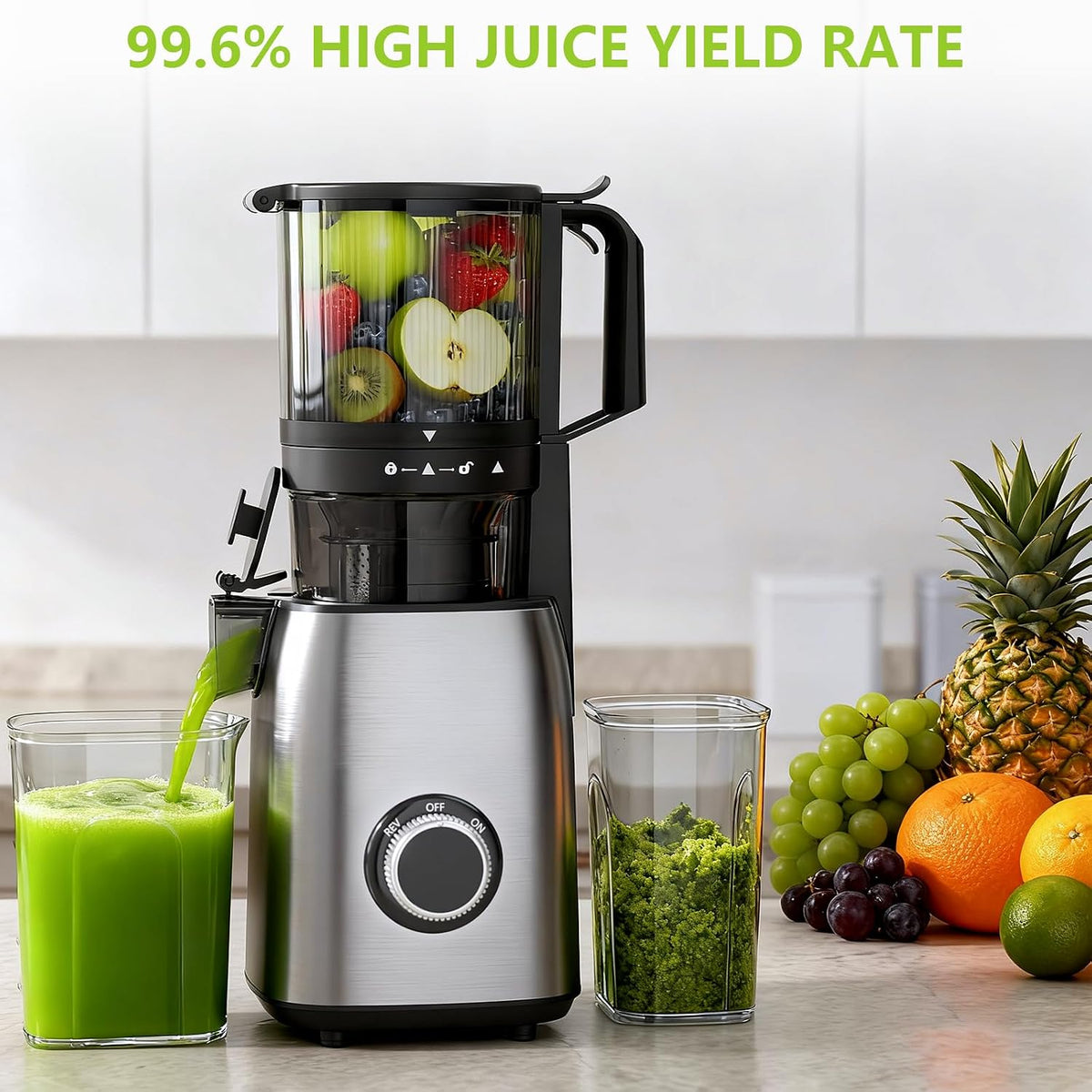 Cold Press Juicer Machines with 5.4" Extra-Large Feed Chute | 60RPM Slow Masticating Orange Juicer, 300W Electric