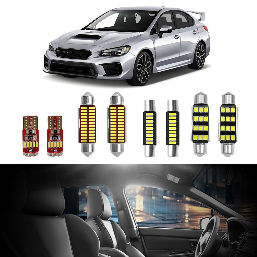 8pcs LED Interior Lights Kit For 2004-2022 WRX/WRX STI/Impreza Super Bright 6000K White Replacement Bulbs Map Lights & Dome Lights & Trunk Lights & License Plate Lights