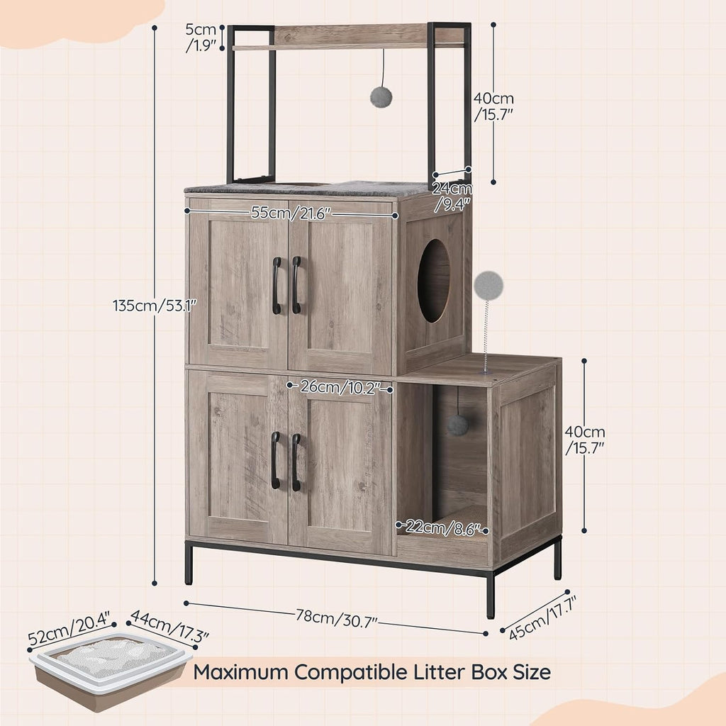 Cat Litter Box Enclosure Furniture, 2 in 1 Hidden Litter Box Furniture with Shelf, Double Litter Box Cabinet with 2