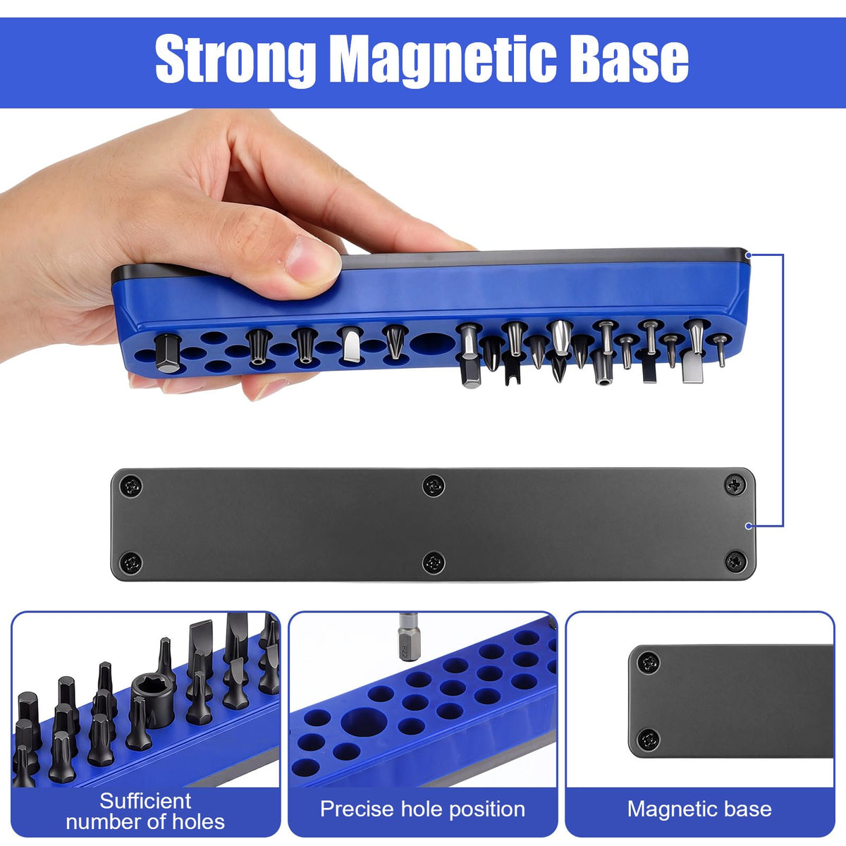 4Pack Bit Holder, 37Hole Magnetic Drill Bit Organizer for 1/4Inch Hex Shank