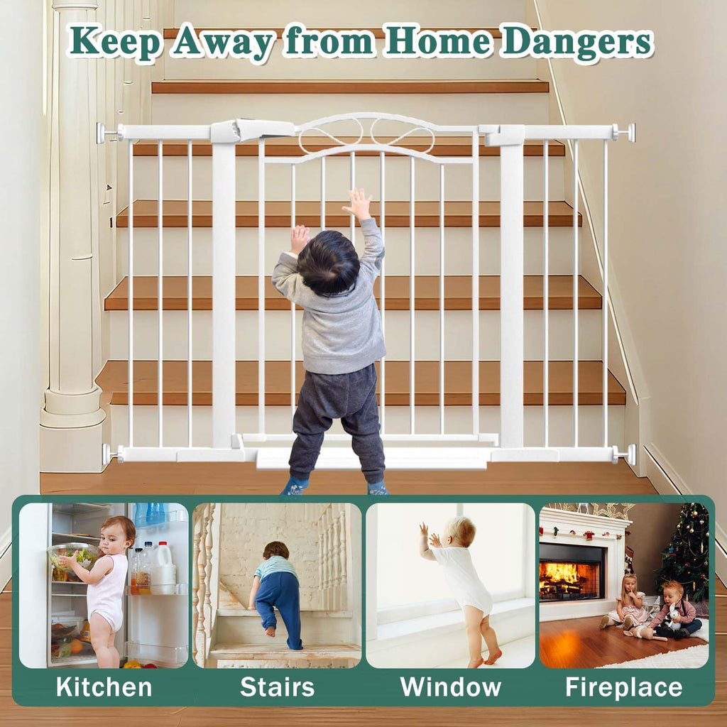 81.9-84.6" Extra-Wide No-Drill Pressure-Mounted Pet & Child Safety Gate with Dual-Lock Walk-Through Swing Door for Stairs, Hallways & Wide Doorways